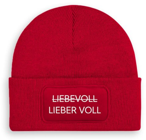 Prozente Momente Lieber voll/Liebevoll - Beanie | Strickmütze | Wollmütze | Beanie mit Druck | lustige Sprüche | Apres-Ski | Winter | Rot