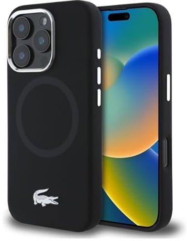 CG MOBILE Lacoste LCHMP16XSMAK Hülle für iPhone 16 Pro Max 6.9 schwarz, Silicone Croco Logo MagSafe