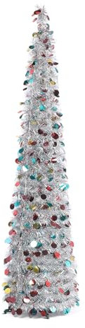 4.9ft Artificial Xmas Tree, Up, Foldable and Telescopic Design, Sequin Decorations, Premium PET Material, Quick Assembly, Customizable Holiday Decoration for Home Office