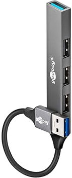 goobay Hub USB 3.2 a 4 porte Slim/USB, multipresa USB, USB 3.0 Hub, splitter USB da 5 Gbps, sottile USB-A a 4 porte, adattatore multiporta USB 3.0 Hub / 74456
