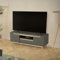 ML-Design Mesa de TV de Madera en Verde-Natural 120x40x46 cm Gabinete para Televisón de hasta 55 Pulgadas Mueble Moderno con 2 Puertas, Cajón y Estantes Tablero de Pie Madera de Pino