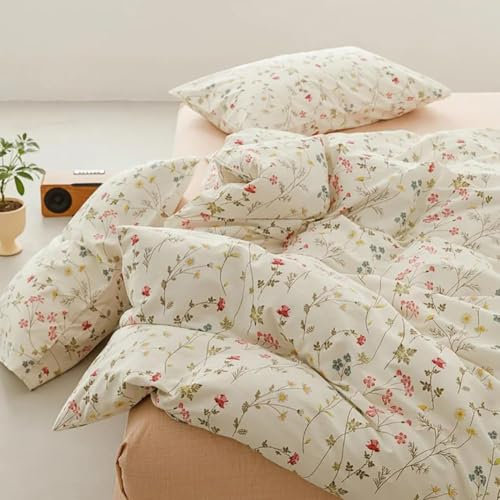 Covebett Bettwäsche Baumwolle 135x200 Rosa Blümchen Bunt Blumen Klein Geblümt Muster Bettbezug Set Aesthetic Botanisch Blumenwiese Blumenmuster Deckenbezug Reißverschluss und Kissenbezug 80x80cm