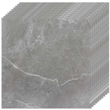CYEER 40 PCS Grey Vinyl Peel & Stick Tiles, 30x30cm, 40 Count, Waterproof, Fire-Resistant, Classic Marble Pattern, Straight Edge, Ideal for Bathroom, Kitchen, Bedroom & Living Room