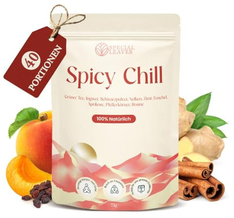 Special Leaves Spicy Chill - Chai Tee - Lose Tee mit Grüntee, Ingwer, Zimt, Nelken & Kräutern - Aromatischer Wintertee & Weihnachtstee für Entspannung - 75g Loser Tee
