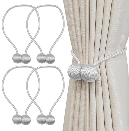 Tel Charme * Magnetische Vorhang Raffhalter 4 Stück, Gardinen Raffhalter Schwarz Gardinen Halter mit Magneten, Vorhang Halter Raffhalter für Gardinenklammern Vorhänge Zuhause, Büro, Dekoration (Grau)