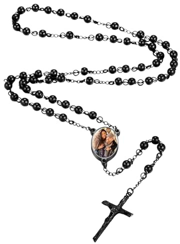 MMXX Personalisiertes Rosenkranz Halskette mit Bild Text für Männer Frauen Katholisches Kreuzhalskette Personalisierte Katholische Gebetsperlen Kreuzanhänger Religiöse Geschenke