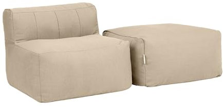 Icon Zen Liegsessel mit Hocker, Modular Sofa für Erwachsene, Beige, Olefin Stoff für Drinnen und Draußen, Ecksofa, Bequemer Sitzsack Sofa mit Schaumstoff Füllung, Garten, Terrasse, Lounge, Wohnzimmer