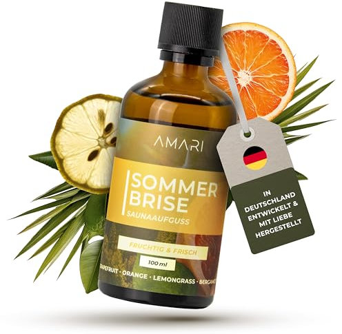 Amari ® Saunaaufguss Sommerbrise – natürlicher Saunaduft mit Bio-Ethanol – Naturreine Ätherische Öle – Aufgussmittel, Sauna, Saunaöl, Duftöl