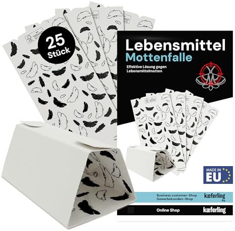 Novokill Lebensmittelmotten Falle 25er Vorteilspack – Giftfreie Pheromonfalle gegen Lebensmittelmotten – Klebefalle Küche – Langzeitwirkung 3 Monate – Zur Befallsermittlung – Sicher für Haustiere