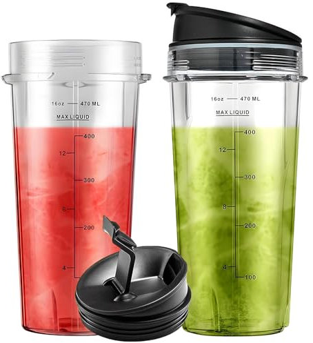 470ml/16oz Cups with Flip Top to-go Lids for Ninja 700W Slim Blender QB3001UKS BL770 BL660 BL810, Replacement Parts for Nutri Ninja 1100W Series Blenders (2 Pack)