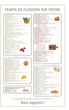Temps de cuisson Air Fryer en français magnétique accessoires pour friteuse à air chaud aimenté