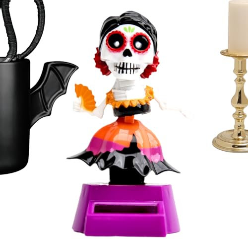 Generisch Schädel Wackelkopf Für Auto | Solar-Skull-Deko Wackelfiguren | Automatenfigur Deko Figur Schreibtischdekoration Für Erwachsene Familie Freunde Kollegen