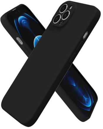 oakxco for iPhone 12 Pro Max Case Silicone, Ultra Slim Thin Phone Case for Women Girls, Plain Solid Color Minimalist Aesthetic Cute Girly Design, Soft Rubber Gel TPU with Camera Cover, Black