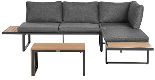 Beliani Outdoor Set Modular Sofa Cushions Coffee Table Grey and Light Brown Pienza
