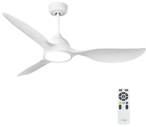 reiga Ventilatore a Soffitto Bianco con Luce e Telecomando 132 cm