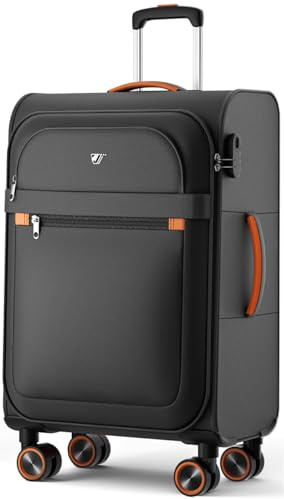 ABISTAB Weichschalenkoffer mittelgroß - Stoff Koffer Trolley - Leicht Reisekoffer mit 4 Rollen & Zahlenschloss, 77 Liter, Schwarz