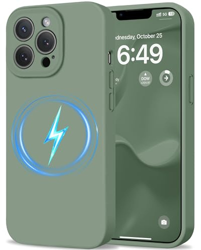 HOOMIL Hülle für iPhone 13 Pro, Vollständiger Kameraschutz, Kompatibel mit Magsafe, Flüssigsilikon mit Seidig-Weicher Haptik, Militärischer Stoßschutz Handyhülle - Calke-Grün