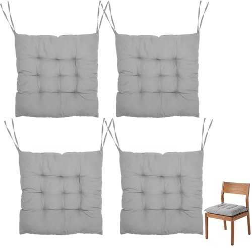 XUTUUDID 4er Set Sitzkissen Outdoor 40x40 mit Bändern, Stuhlkissen für Gartenstuhl, Stuhlauflage für Indoor und Outdoor, Bequeme Sitzkissen für Esszimmer, Wohnzimmer, Studierzimmer (Grau)