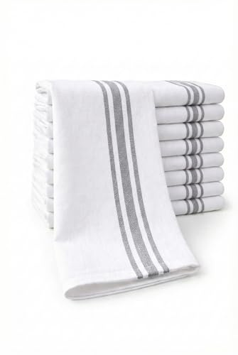 Pack of 10 Professional Catering Tea Towels – Heavy Duty Construction – Absorbent & Quick Dry – High Density Weave- Fade Resistant – Lint Free & No streaks - Bar, Restaurant Cloth (50 x 70 cm) (Grey)