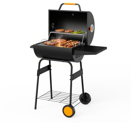 KEYO 20 Barbecue à Charbon Et Fumoir avec Bac à Charbon de Bois Réglable | Grand Barbecue Portable avec Grille de Cuisson Chromée Épaissie, Barbecue de Camping pour Jardin, Abri, Terrasse- 351 Sq In