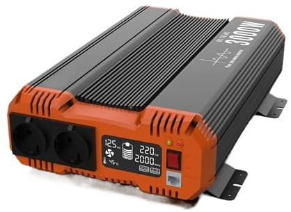 Transformateur Onduleur Sinusoïdal Pur 6000 W pour Voiture Transformateur 12 V vers 220 V Prise UE Écran LCD Télécommande pour Camping-Cars Onduleur Convertisseur(3000W-12V)