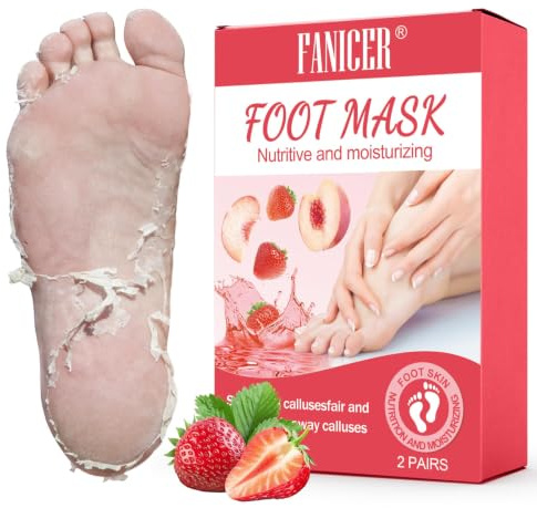 2 Paar Fußmaske, Fussmaske Hornhautentferner Maske, Feuchtigkeitsspendende Fussmaske, Effektive Fußpflege für Zarte Füße, Lindert Trockene und Rissige Füße, für Männer und Frauen（Erdbeeren Pfirsiche）
