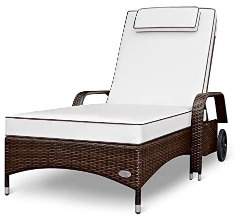 RS Trade Sonnenliege Imola Java Braun - Outdoor Liege mit beständigem Poly-Rattan-Geflecht - verstellbare Rückenlehne & breite Liegefläche - inkl. Kopfteil und Auflage