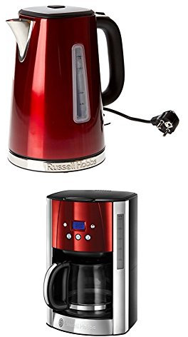 Russell Hobbs 23210-70 Bouilloire Luna Rouge Solaire, 1, 7L Rouge chromé 1, 7 Litre, 2400 + Russell Hobbs 23240-56 Cafetière Luna Rouge Solaire, Programmable, 1, 8L Rouge chromé 1, 8 Litre, 1000