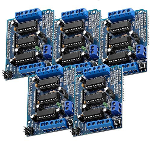 AZDelivery 5 x L293D Motor Driver Shield, 4-Kanal Motortreiber Shield, Schrittmotortreiber, Stepper Expansion Board kompatibel mit Arduino inklusive E-Book!