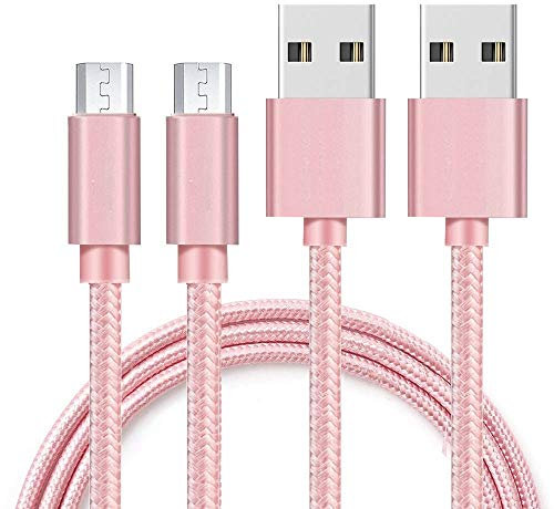 PHONILLICO Lots 2 Cables compatible avec Huawei Honor 10 LITE / 9 LITE / 8X / 8A / 7 / 7A / 7C / 7S / 7X / 6A / 6C / 6X / 5C / 5X - [PACK 2] Cables Micro USB Nylon Tressé Rose 1 Metre