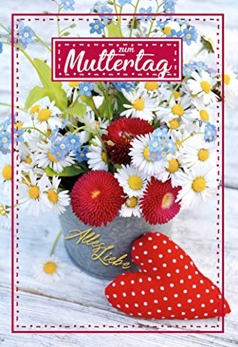 KE Muttertagskarte Grußkarte zum Muttertag - Format 17,0 x 11,5 cm - Klappkarte inkl. Umschlag - Blumen - Motiv: Herz - Alles Liebe