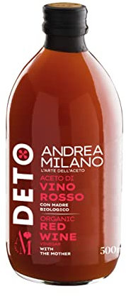 Deto Andrea Milano, Rotweinessig mit Mutter, ungefiltert und nicht pasteurisiert, als Getränk verwendet, wenn mit Wasser verdünnt, und als Gewürz für Ihre Lieblingsgerichte, Made in Italy, 500