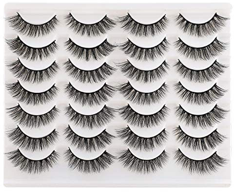 Newcally False Eyelashes Natural 3D Lashes Cat Eye Look Faux Mink Lashes Fluffy Strip 14 Pairs, Multipack