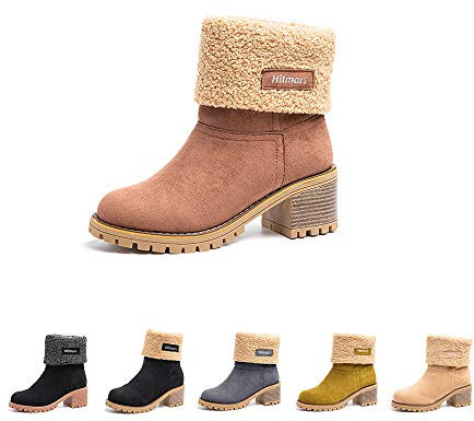 Hitmars Stivali Donna Invernali Stivaletti Camoscio Boots Stivali Foderati Caldi Scarpe Eleganti Comodi Moda Marrone EU 40