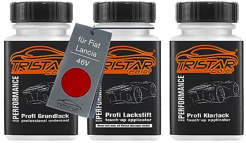 TRISTARcolor Pintura automotriz Set de lápices de retoque para Fiat/Lancia 46V Hypnotique Red Metallic Fondo pintura base pintura transparente 50 ml cada uno