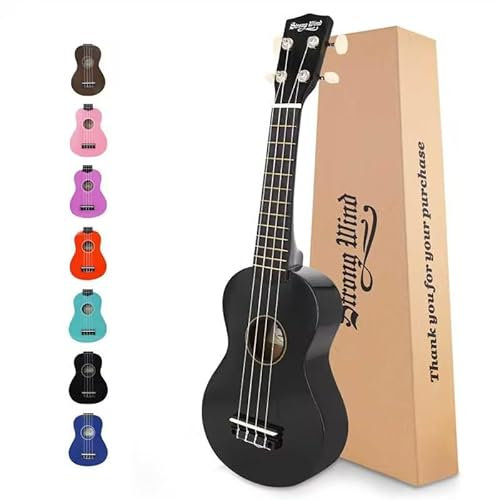 Strong Wind Sopran Ukulele 21 Zoll Lindenholz Ukulelen für Anfänger Vier Saiten Hawaii Gitarre Ukulele für Erwachsene Jugendliche, Schwarz