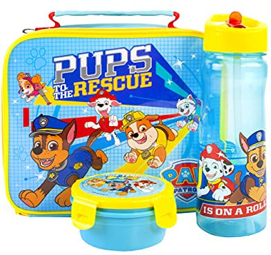 Paw Patrol Lunch Box Set for Kids | Insulated Food Bag, Bottle & Snack Pot | Chase, Rubble, Marshall, Skye | TV Show Merchandise Fun | Insulated Bag Keeps Food Fresh | Durable Material for Lunchtime