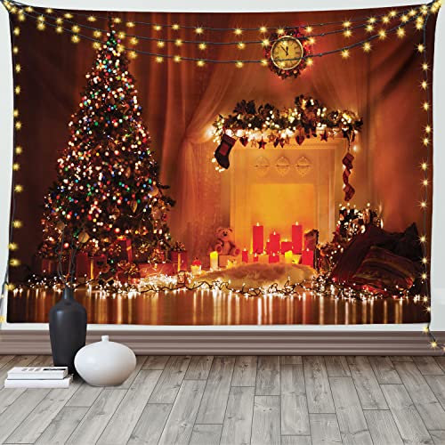 ABAKUHAUS Weihnachten Wandteppich, Romantisches Neujahr aus Weiches Mikrofaser Stoff Waschbar ohne Verblassen Digitaldruck, 150 x 110 cm,Orange