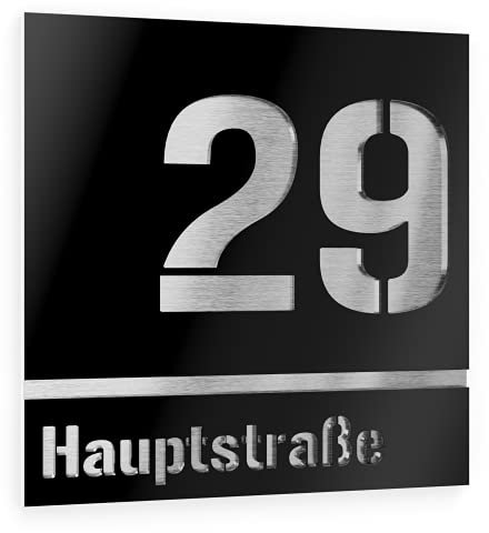 Números Casa Exterior Personalizables Placa de Acero Inoxidable Color Negro Resistente a la Intemperie Para Puertas y Portales 380 x 380 mm [Made in Germany]