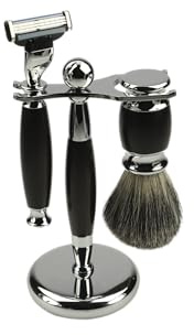 Rasier-Set Ebenholz/Chromf., Rasierer mit Mach 3, Pinsel Rein Dachs
