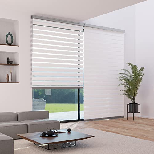 MADECOSTORE Double Store Enrouleur Jour Nuit Alutech - Blanc - L144 x H250cm - avec Coffre - Chaînette Alu