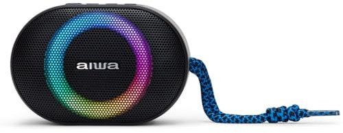 Aiwa BST-330BL Compact, Durable and Powerful TWS Bluetooth Speaker with Hyperbass Technology, (10W Power, RGB Lighting, Card Reader, Waterproof) Colour: Black and Blue