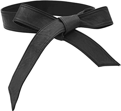 TeeYee Frauen Damen Obi PU Leder Gürtel einfarbig Bereit Tailleband 172cm (black NewVersion)