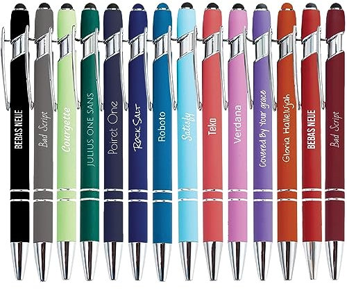 Jolis Papiers - x14 - Stift personalisiert 2 in 1 - Personalisierter Kugelschreiber mit Gravur I Chrom-Metall I Softtouch Feeling I schwarz schreiben I integrierter Stylus