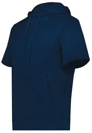 Augusta Sportswear Men's Wicking Fleece Short Sleeve Lightweight Athletic Hoodie with Pouch Pocket Jacket, Navy, 3XL
