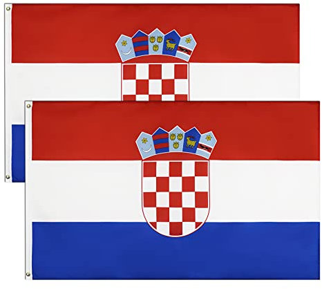 2 stück Kroatien Flagge,90 × 150 cm Kroatische Fahne mit Messingösen Wetterfest Farbecht Republika Hrvatsk für Fußball WM 2022 Deko Draußen