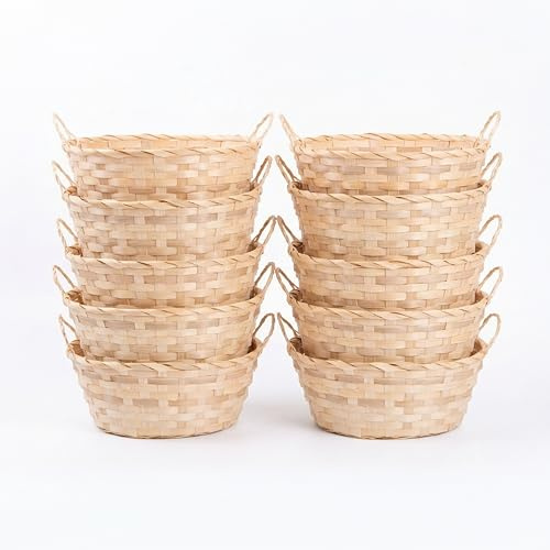 Wickerfield Bamboo Wicker Hampers With Handles Gift Hampers Retail Display Tray Bread Basket (10, Natural)