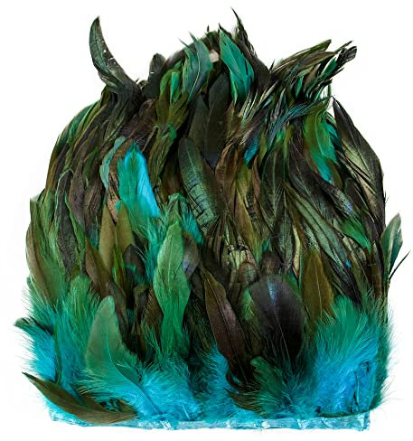 Raibertin Coque Rooster Hackle Feder Fransenbesatz für Kostüm Basteln Kleid Dekoration Schlappen Federbesatz Band DIY Umhang Schal Rock Halloween Karneval Kleidung Nähen Dekor (Seeblau)