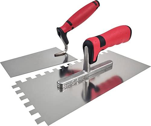 Maurerfreund, Fliesenlegerset 2-teilig mit Glättekelle rostfrei Zahnung 6x6 mm & Edelstahl Kelle rostfrei, Made in Germany