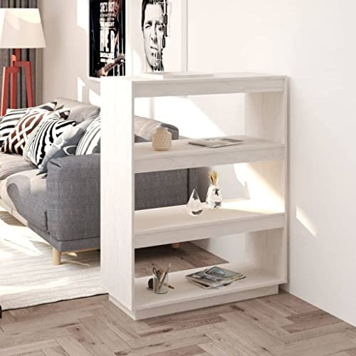 WIFESE Bücherregal 80x35x103 3 Fächer Raumteiler Holzregal Kleines Regal für Wohnzimmer Arbeitszimmer Büro Würfelregal Weiß Standregal Bookshelf Aufbewahrungsregal Aktenregal Massivholz Kiefer